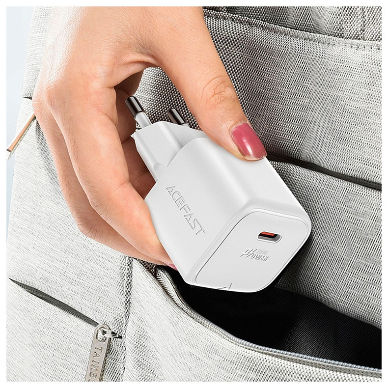 Зарядний пристрій USB-C 20W Gan A73 mini + USB-C cable Fast Charger White Acefast
