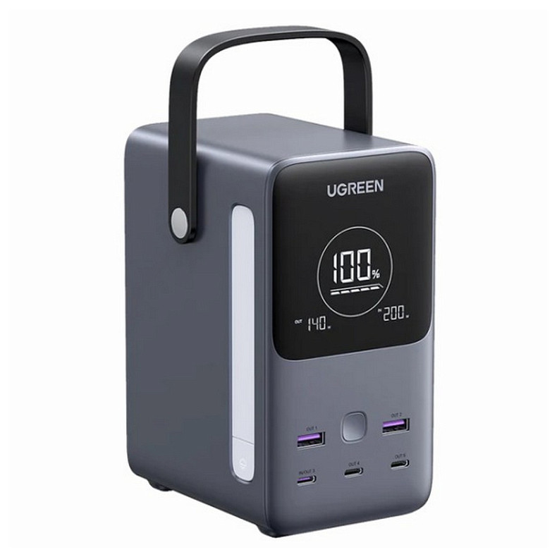 Универсальная мобильная батарея Ugreen 48000mAh 300W PB770 PD 3.1 3xUSB C+2xUSB A, зарядка 140w, Led лампа