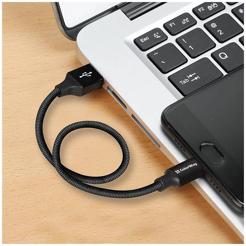 Кабель ColorWay USB-Type-C 2.4А, 0.25м, Black (CW-CBUC048-BK)