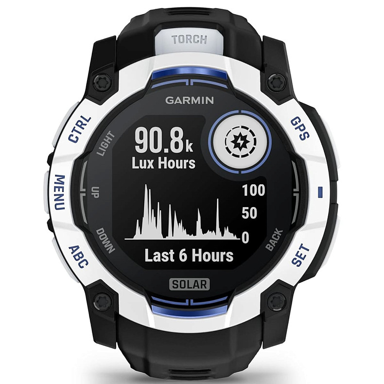 Спортивний годинник Garmin Instinct 3 50mm Solar Whitestone with Black/Bolt Blue Silicone (010-02935-43)