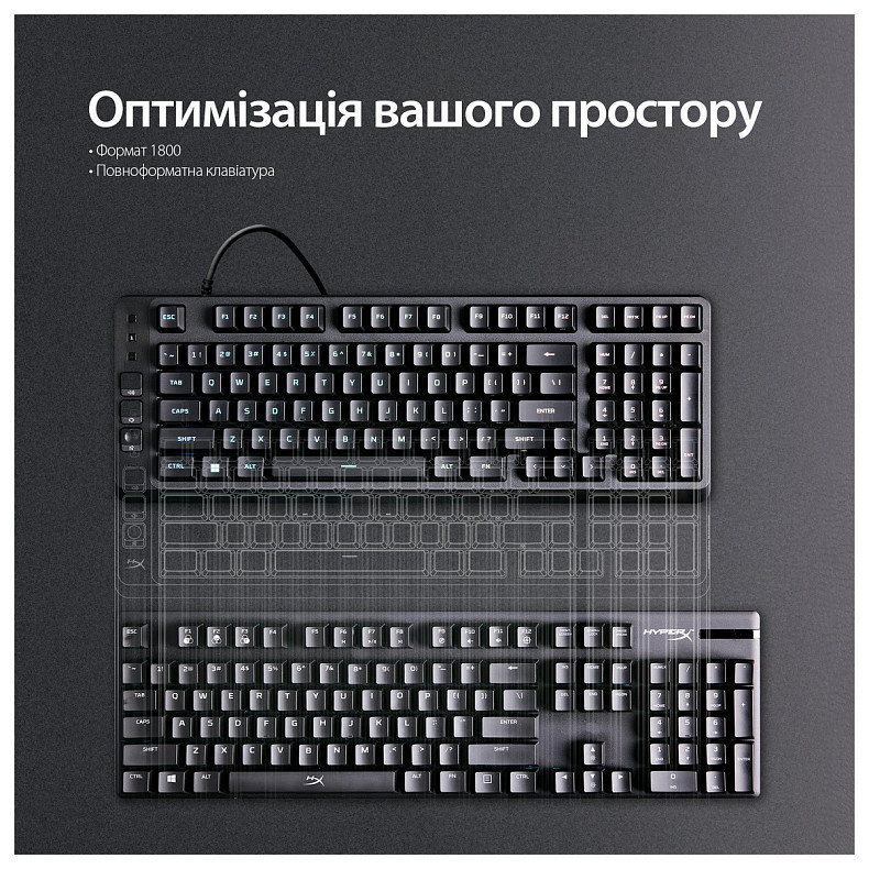 Клавіатура мембранна HyperX Alloy Origins EVE 1800 99key, Red, USB-A, EN/UA, RGB, чорний