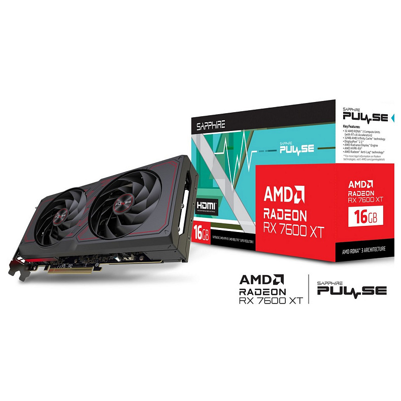 Відеокарта AMD Radeon RX 7600 XT Sapphire PULSE GAMING OC, 16GB GDDR6, 128 bit, PCI-Express 4.0 x8