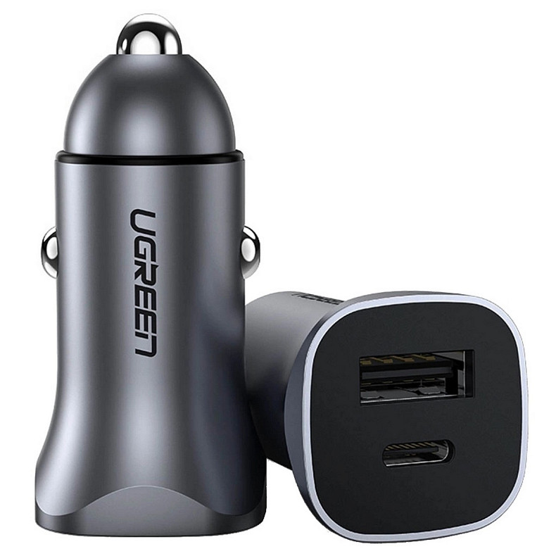 Автозарядка 2xUSB 30W (USB-A + USB-C) QC 4.0 Сіра (EC305) UGREEN