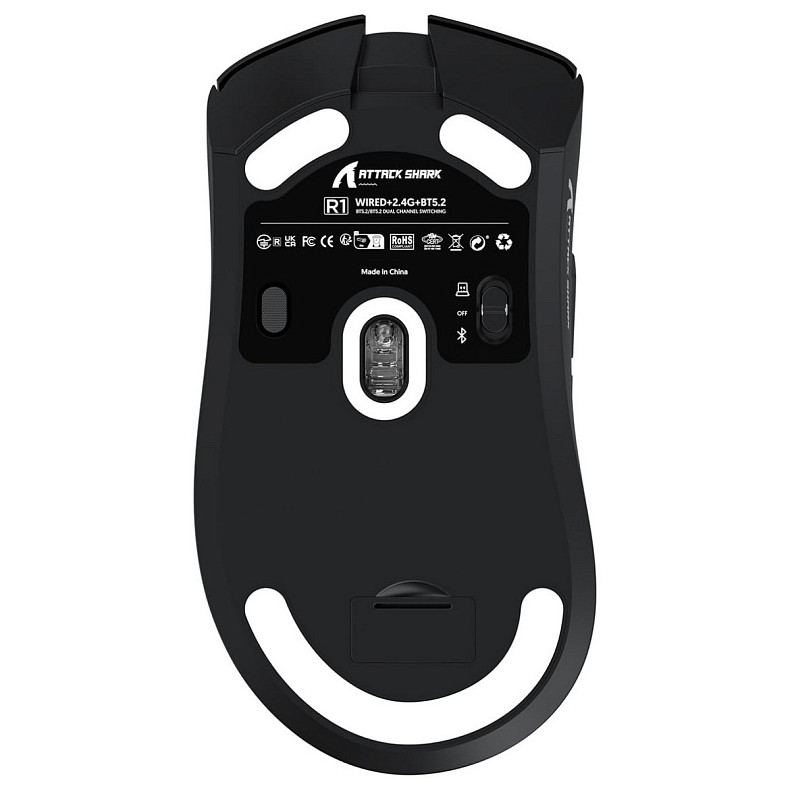 Мишка Attack Shark R1, Wireless/Bluetooth, 18000dpi, (PAW3311), 6кн., Black