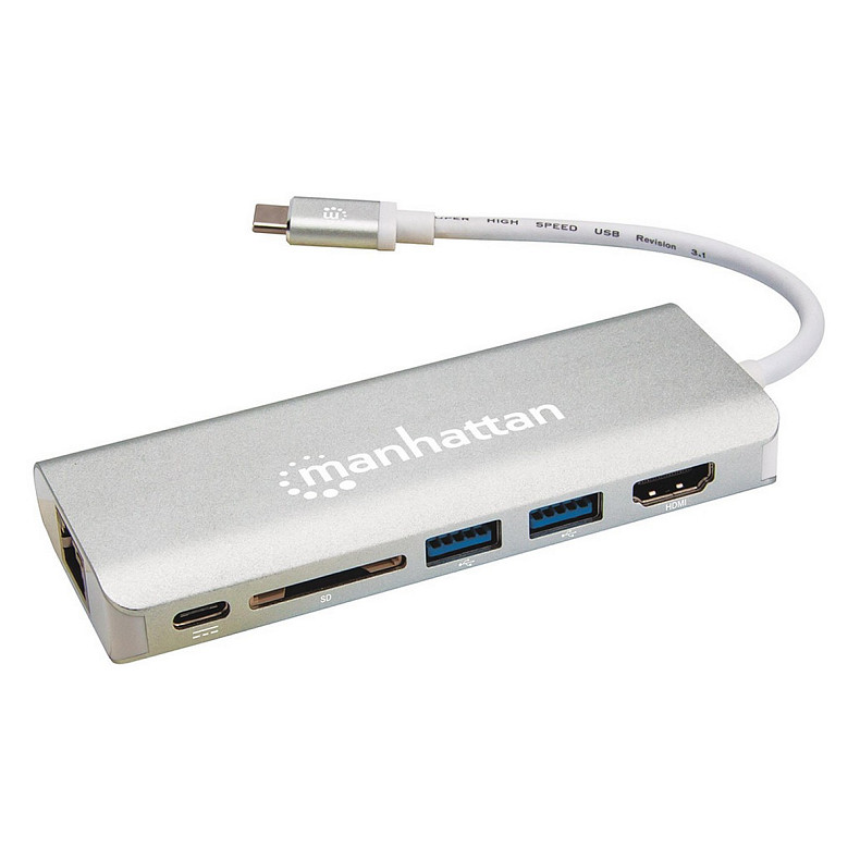 Док-станція Intracom USB3.1 Type-C --> HDMI/USB 3.0x2/RJ45/SD/PD 60W Hub 7-in-1 Manhattan