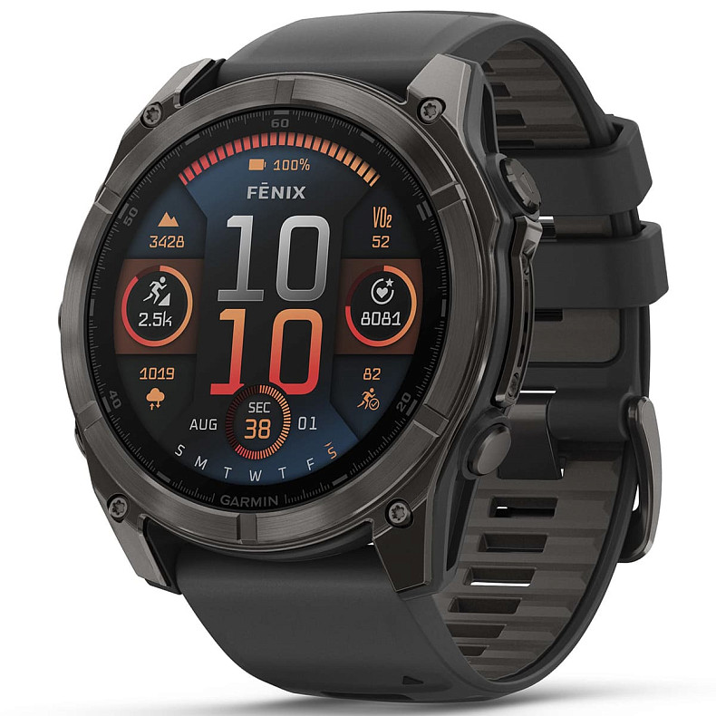 Спортивний годинник GARMIN Fenix 8 51mm AMOLED Sapphire Carbon Gray DLC Titanium with Black Silicone Band