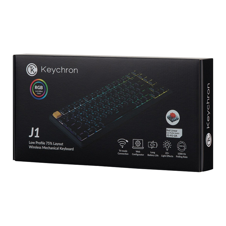 Клавіатура Keychron J1 82Key K Pro Red WL/BT/USB-A QMK Hot-Swap EN/UKR RGB чорний