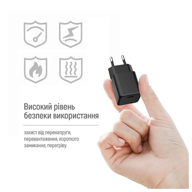 Сетевое зарядное устройство ColorWay GaN Mini 25W PD Port PPS USB-C Black (CW-CHS052PD-BK)