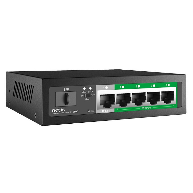 Коммутатор Netis P106GC 4xGE PoE+, 1xGE Uplink, 1xGE SFP, неуправляемый