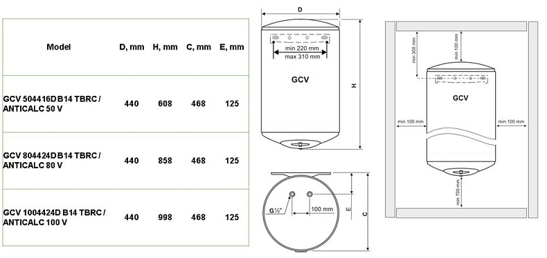 Водонагреватель Tesy GCV 1004424D B14 TBRC/ANTICALC 100 V