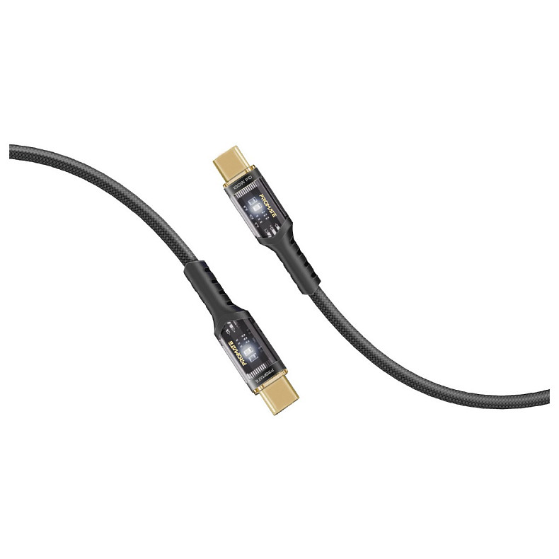 Кабель Promate USB Type-C - USB Type-C (M/M), 5 A, 100 W, 2 м, Lucidline-CC200 Black (lucidline-cc20