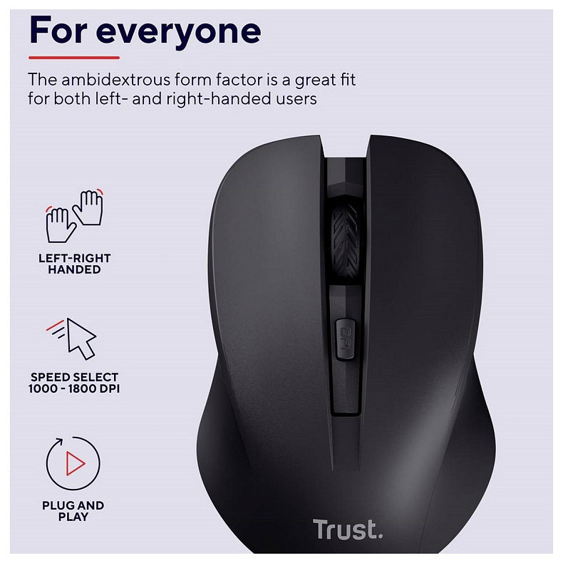 Мышка Trust MYDO SILENT, WL, черный