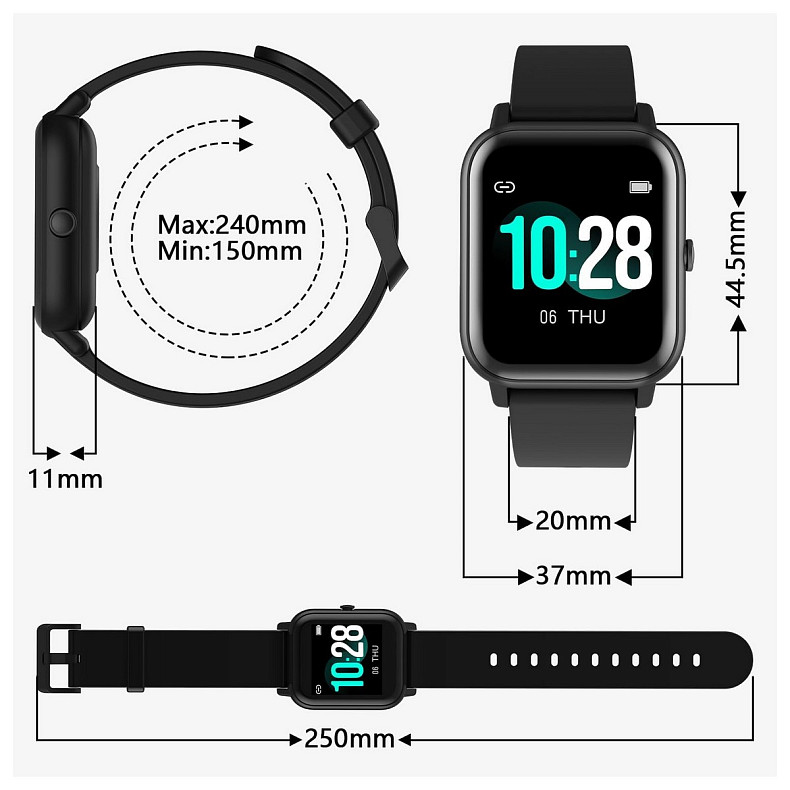 Смарт-годинник Blackview R30 44мм, 1.83", 240x284, TFT, BT 5.0, 384КБ, чорний (6931548315063)