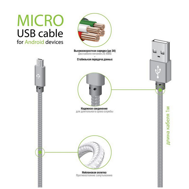 Кабель Intaleo CBGNYM1 USB-microUSB 1м Grey (1283126477676)