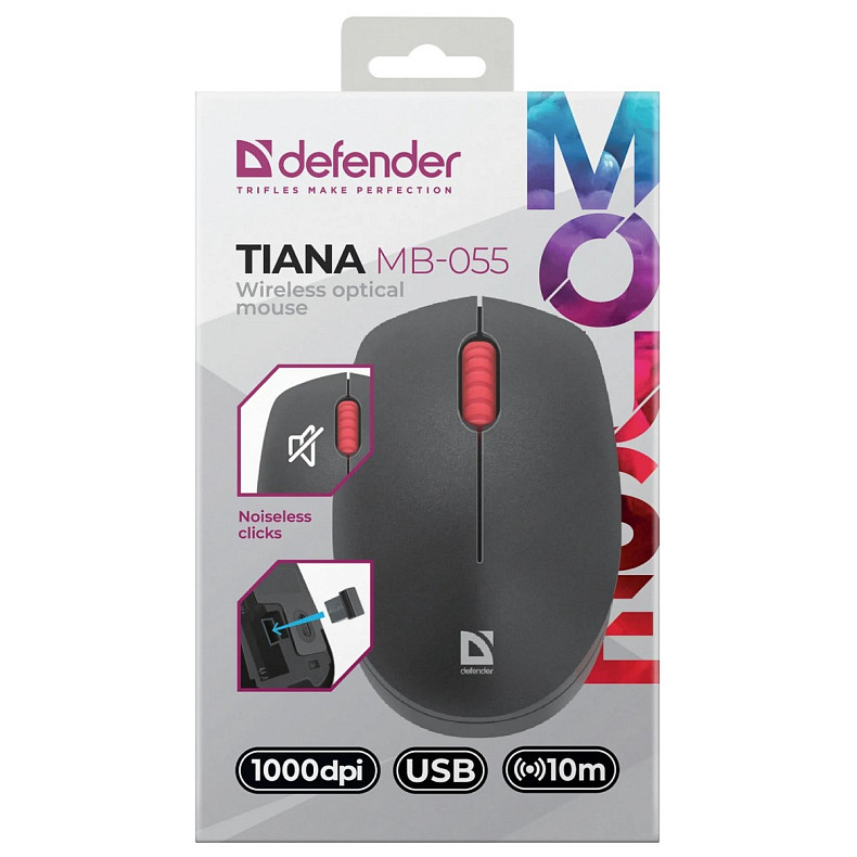 Мишка Defender Tiana MB-055, бездротова, 3кн., 1000 dpi, безшумна, чорна