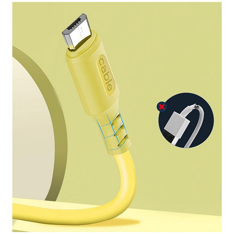 Кабель ColorWay USB-microUSB, soft silicone, 2.4А, 1м, Yellow (CW-CBUM043-Y)