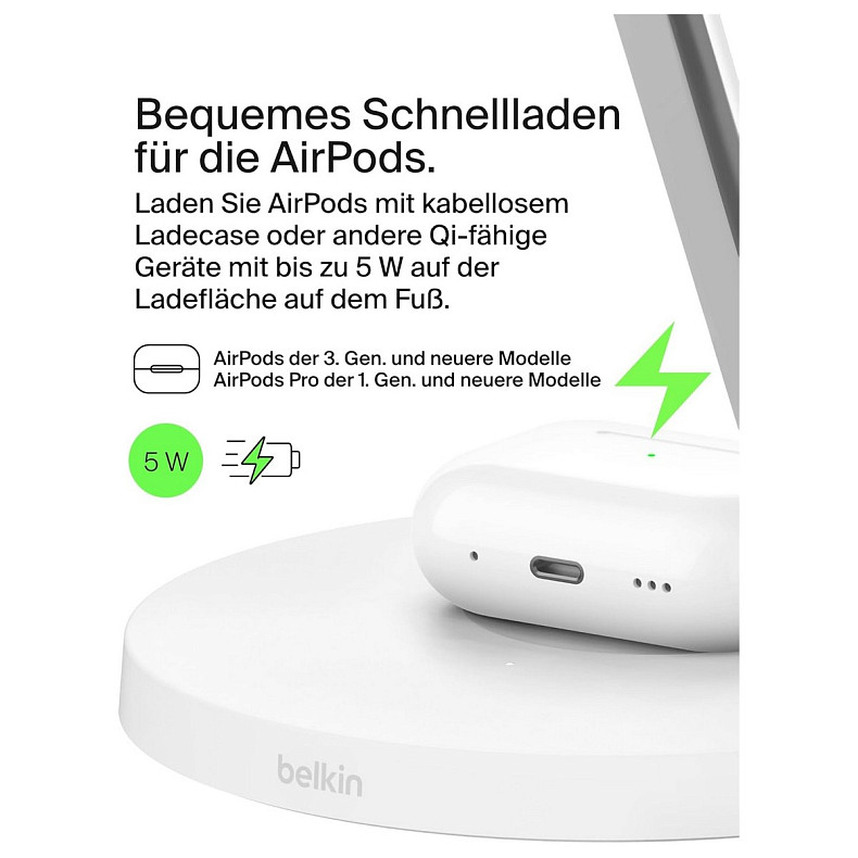 Зарядное устройство беспроводное Belkin 3в1 Magnetic Pad Qi2 15Вт, белый