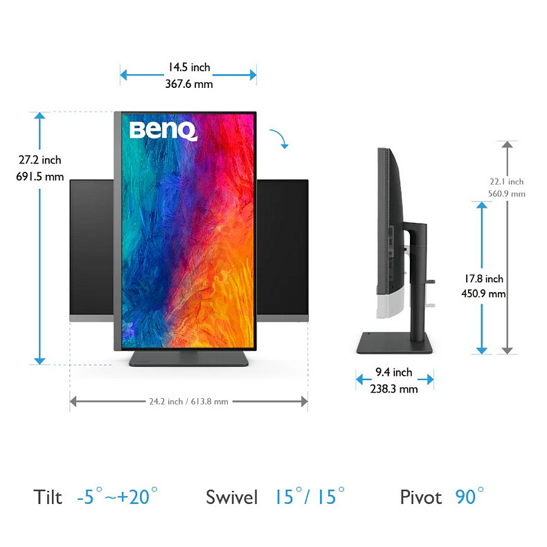 TFT 27" BenQ PD2706U, 4K UHD, IPS, 99% sRGB, HDR10, HDMI, DP, USB-C, USB-hub, HAS, колонки