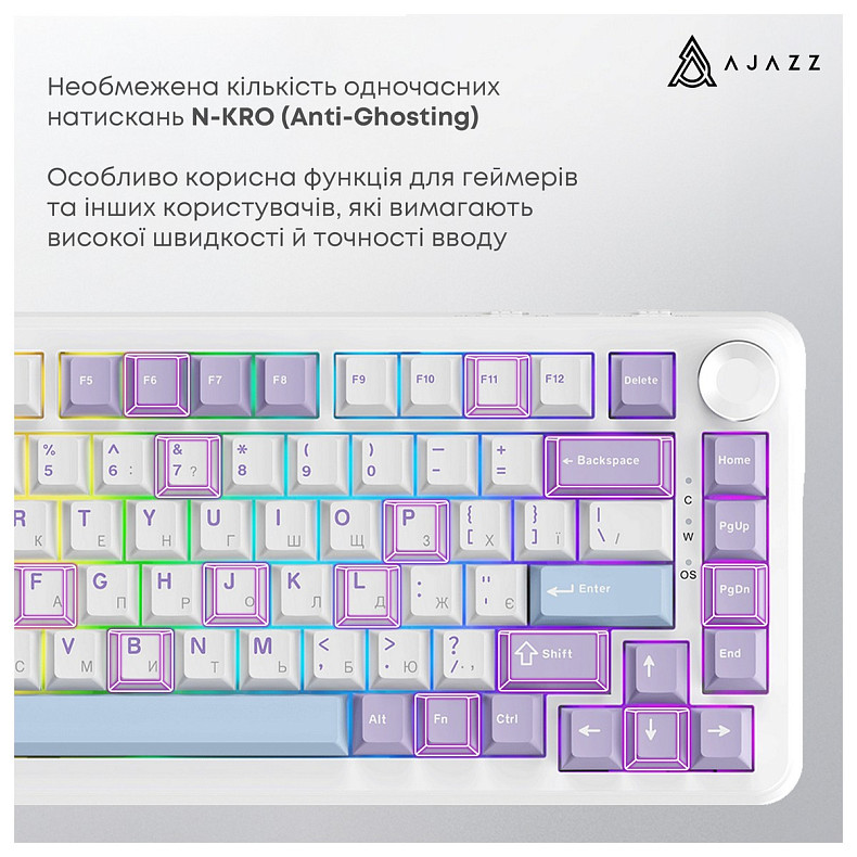 Клавиатура Ajazz AK820 Max Magnetic Switch White (AK820MAX-WM-PWB)
