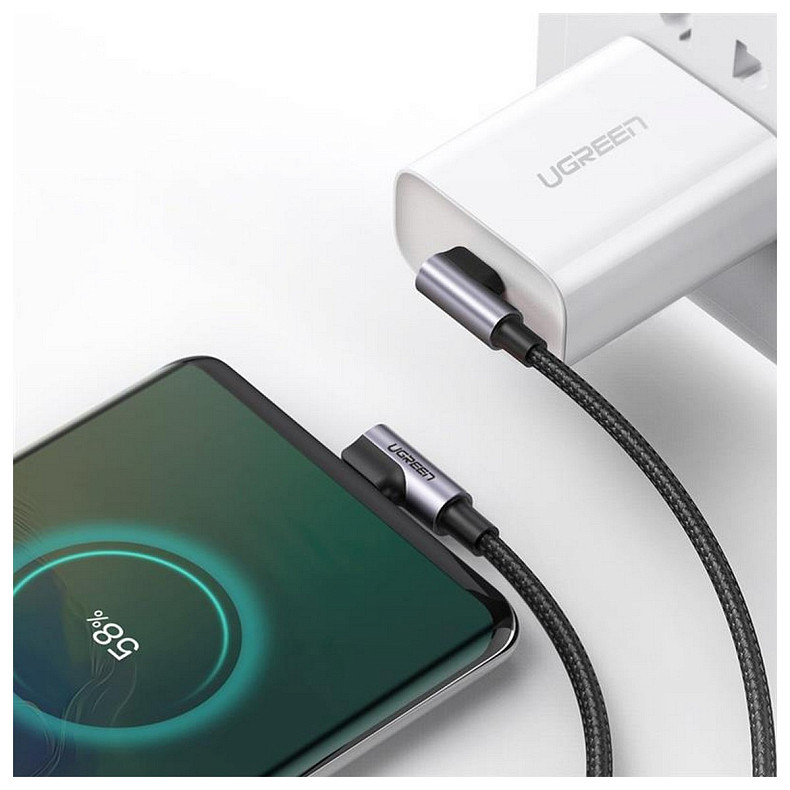 Кабель USB 2.0 Type-C M-M, 2 м, 90°, (20V/3A), (60W) Черный US323 UGREEN