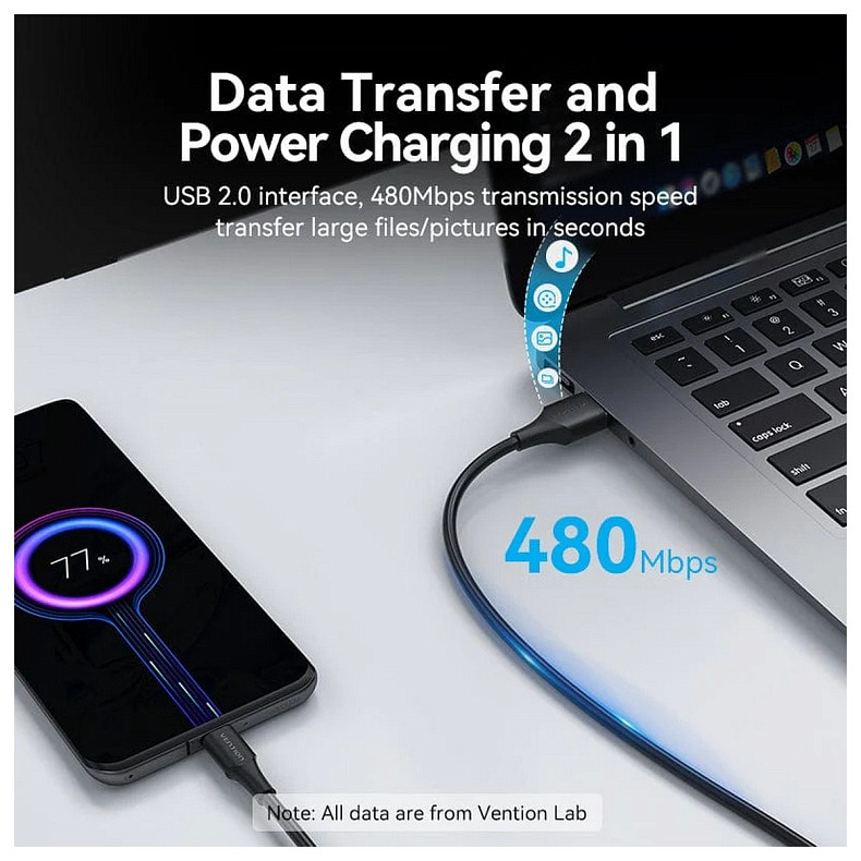 Кабель USB 2.0 AM-Type-C M, 1.5 м, 3.0A, (18W) PVC чорний Vention