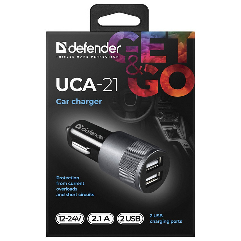 Автозарядка 2xUSB 12W (2xUSB-A) 2.1A UCA-21 чорна Defender