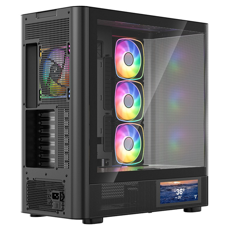 Корпус Modecom VOLCANO AQ400 ARGB MIDI SIDE LCD 6,2”, 4x120mm fans BLACK без БЖ ATX