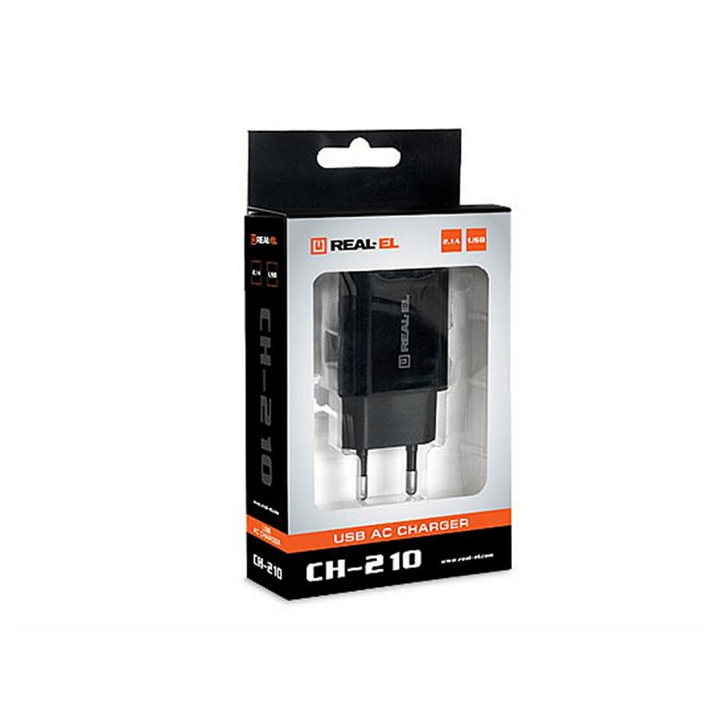 Зарядний пристрій REAL-EL CH-210 (2USB, 2.1A) Black