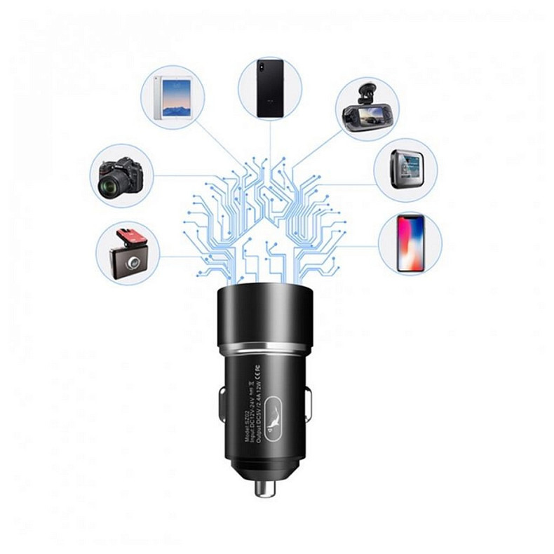 Автомобильное зарядное устройство SkyDolphin SZ02L Aluminium (2USB, 2.4A) Black (AZP-000071) + кабел