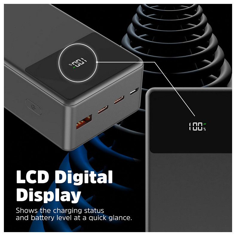 Універсальна мобільна батарея Energizer 27000 mAh 65W PD,QC3.0 USB-А, 2хUSB-C, Micro-USB, LCD display, Black