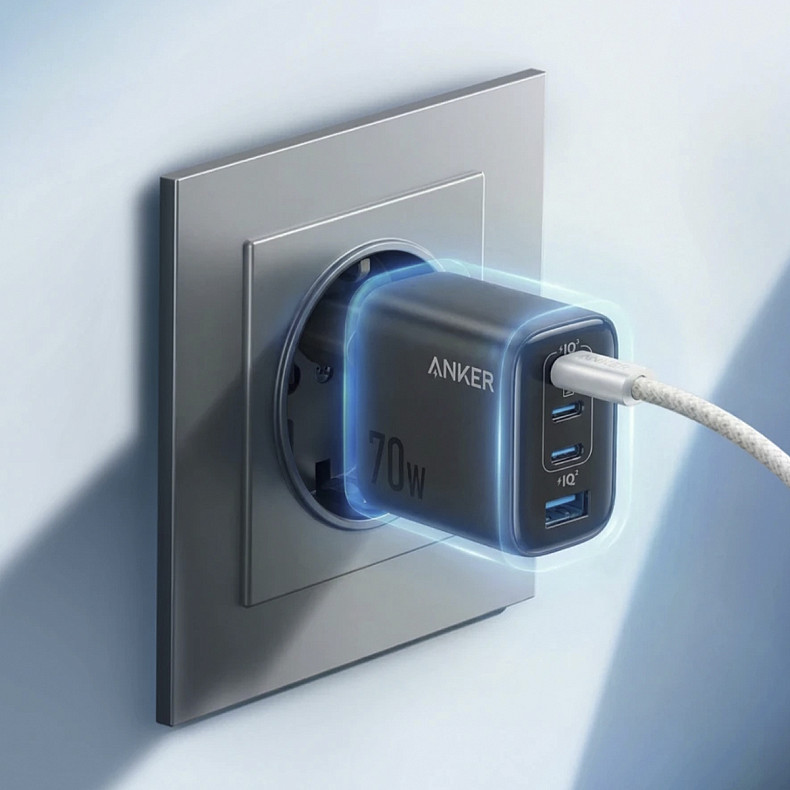Зарядное устройство ANKER Charger - 70W, 3xUSB-C PD 3.0 & 1xUSB-A Black