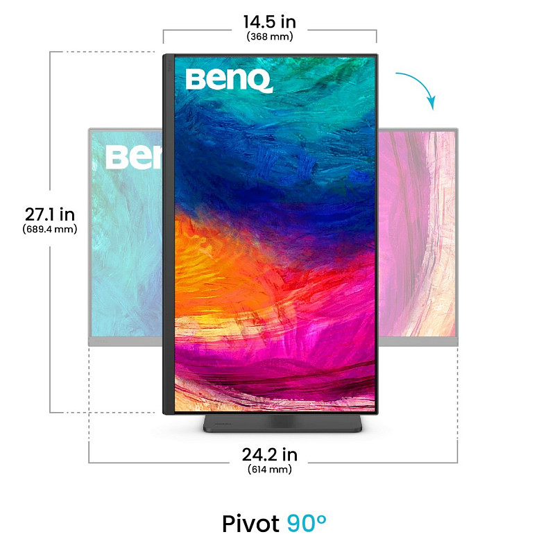 Монитор 27" BenQ PD2706QN, QHD, IPS, HDMI, DP, USB-C, HAS, Pivot, колонки, темно серый