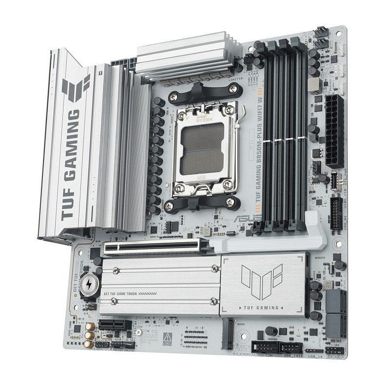 Материнcька плата ASUS TUF GAMING B850M-PLUS WIFI7 W sAM5 B850 4xDDR5 M.2 HDMI DP Wi-Fi BT mATX біли