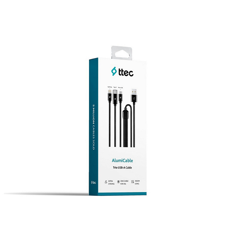 Кабель Ttec AlumiCable Trio USB Type-C - USB Type-A - Lightning - micro USB (M/M), 1 м, Black (2DK39