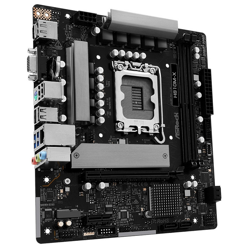 Материнська плата AsRock H810M-X (1851/H810, 2*DDR5, PCIex16, HDMI/DP/VGA, 4xSATA, M.2, 2.5Glan, 7.1ch, mATX)