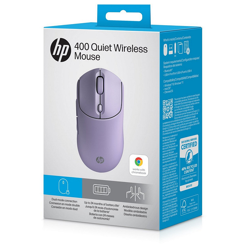 Мышь HP 400 Quiet, WL/BT, фиолетовый