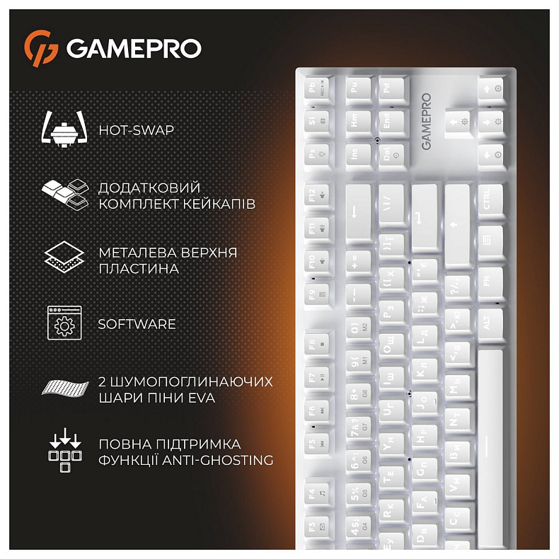 Клавиатура GamePro Genesis Joker MK124W Outemu Red Swithes USB White