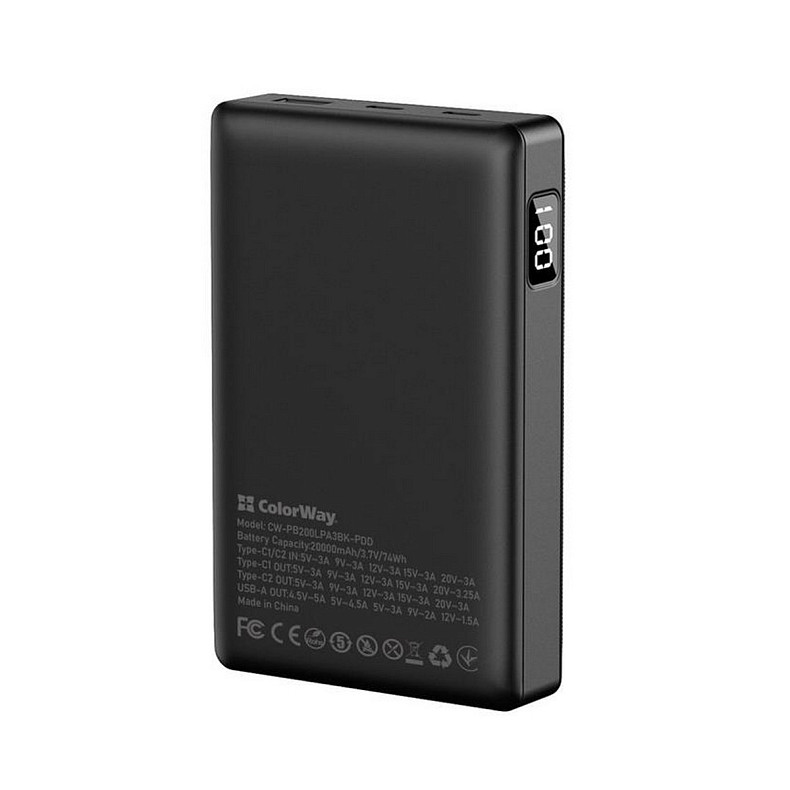 Універсальна мобільна батарея ColorWay Powerful 20000mAh Black (CW-PB200LPA3BK-PDD)