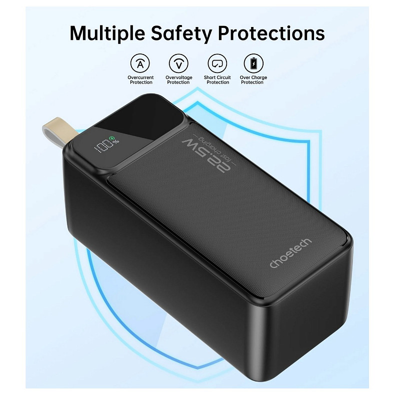 УМБ Choetech 50000mAh, 22,5W PD QC3.0, USB-C In/out, 2xUSB-A Li-pol черная