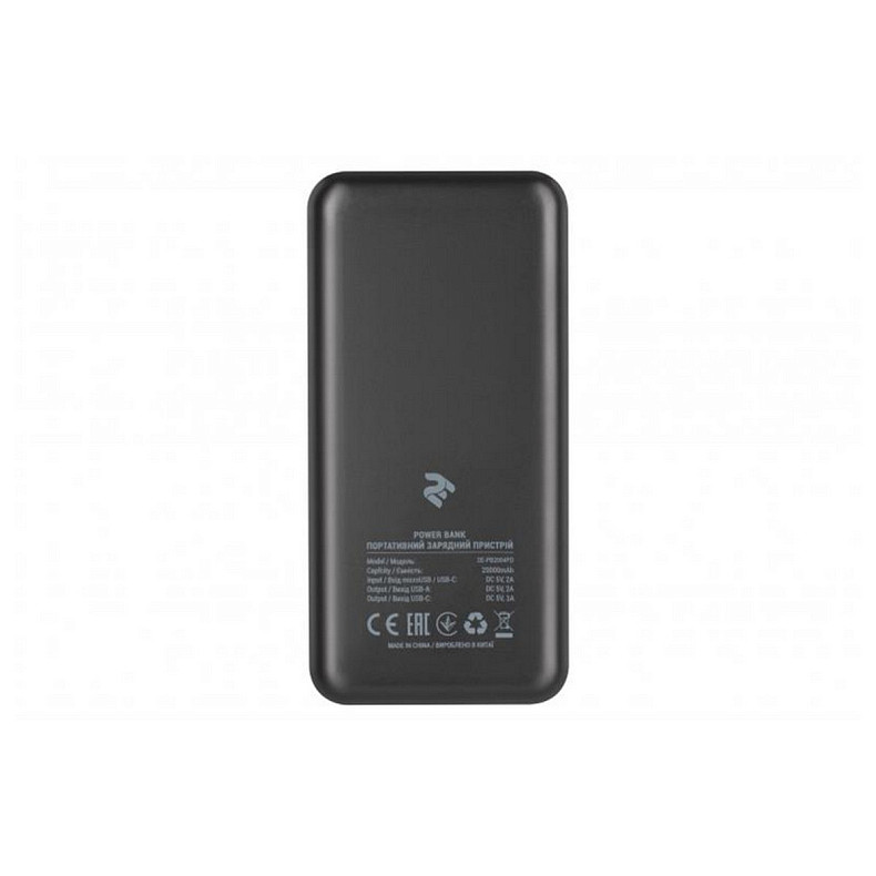 Універсальна мобільна батарея 2E PD+QC 3.0 20000mAh Black (2E-PB2004PD-BLACK)