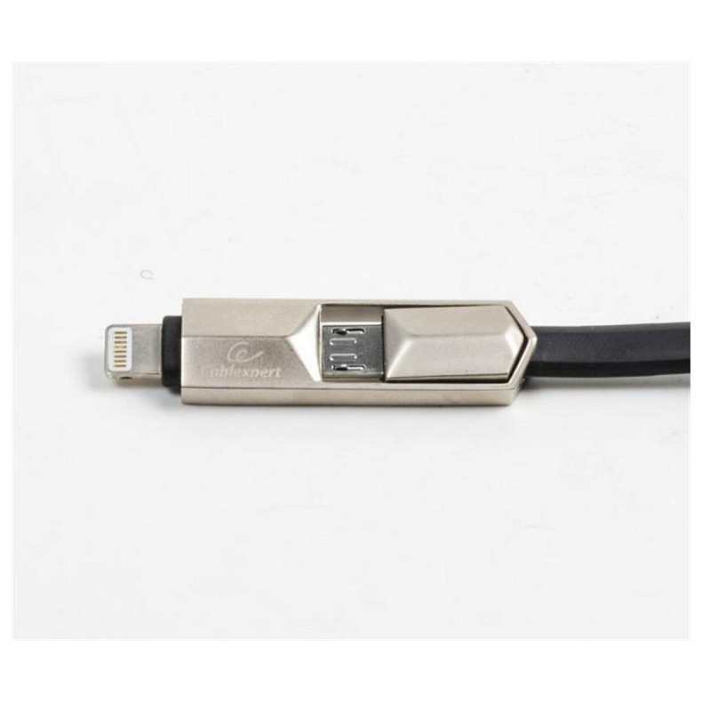 Кабель Cablexpert (CCPB-ML-USB-05BK) USB 2.0 BM - Lightning + microUSB, преміум, плоский, 1м, чорний