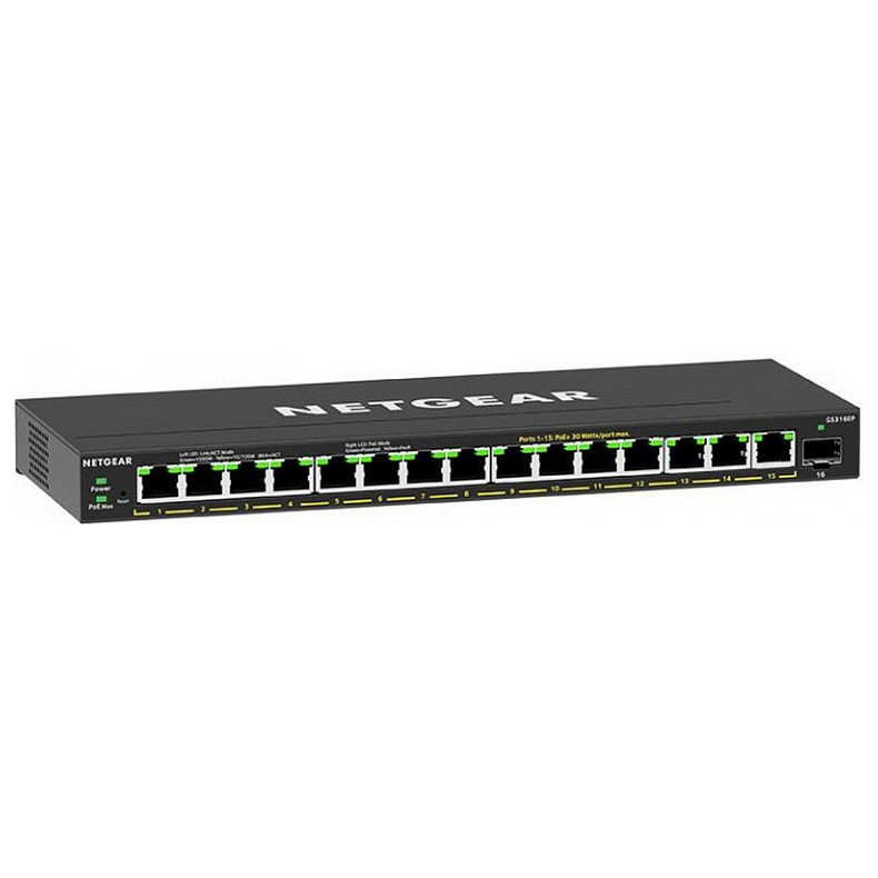 Коммутатор NETGEAR GS316EP 15x1GE PoE+ (180Вт), 1xSFP, управляемый