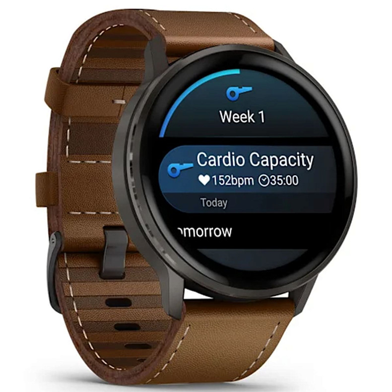 Смарт-годинник GARMIN Venu 4 45 mm Slate with Black Silicone Band and Brown Leather Band (010-03014-03)