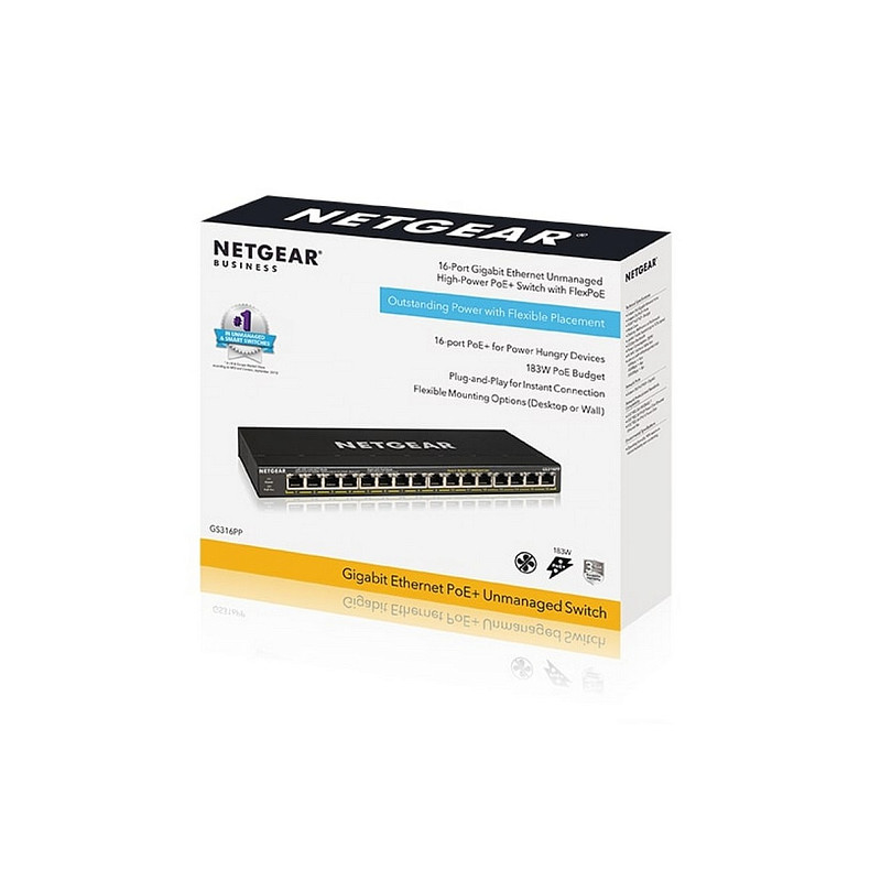 Комутатор NETGEAR GS316PP 16xGE PoE+ (183Вт), FlexPoE, некерований