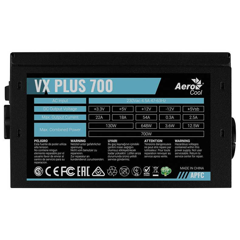 Блок живлення AeroCool VX Plus Stealth 700 (ACPN-VS70AEY.12) 700W