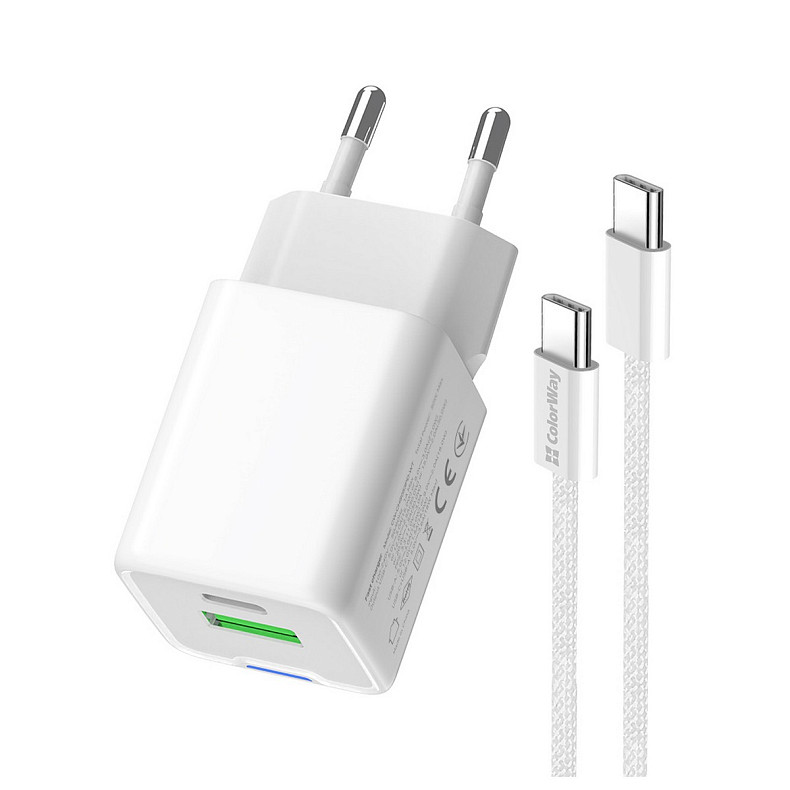 Сетевое зарядное устройство ColorWay GaN Mini 35W PD Port PPS USB (Type-C PD + USB QC4.0) White (CW-