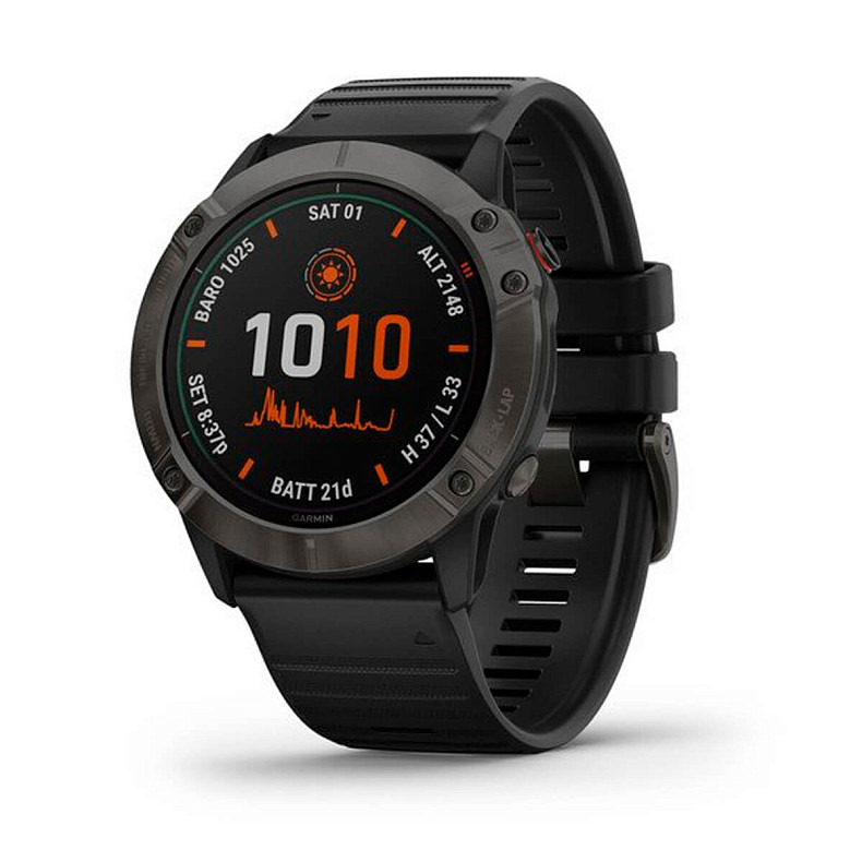 Спортивные часы Garmin Fenix 6X Pro Solar Titanium Carbon Grey DLC with Black Band