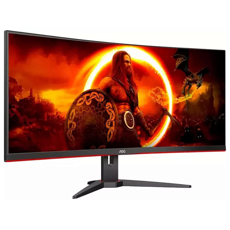 Монітор 34" AOC CU34G2XE, WQHD, VA, 144Гц, 1мс, вигнутий, DP, HDMI, колонки, чорний з червоним