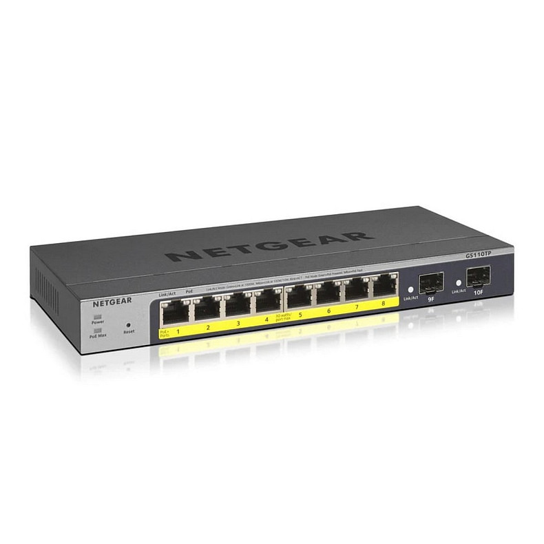 Коммутатор NETGEAR GS110TPv3 8xGE PoE+ (55Вт), 2xSFP, управляемый L2