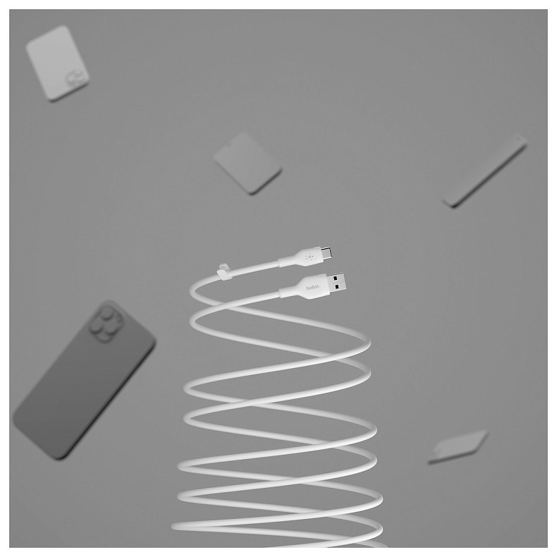 Кабель Belkin USB-A - USB-C силіконовий, з кліпсою, 2м, білий